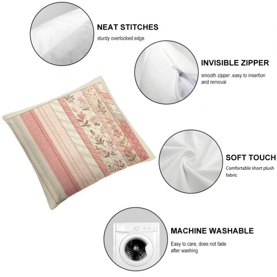 Ulloord Flower Cute Throw Pillow Covers, Stripes Roses Decorative Pillow Covers Digital Printing Linen Blended for Couch Sofa Bed Invisible Zipper